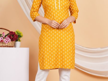 House of RP Women Yellow Rayon Floral Printed Kurta For Cheap