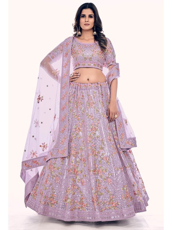 Myra Lilac Soft Net Embroidered Designer Lehenga Choli Online now