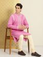 House of Pataudi Men Pure Cotton Self Striped Embroidered Thread Work Jashn Kurta on Sale