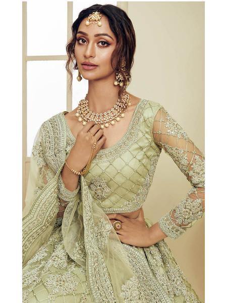 Myra Mint Green Heavy Embroidered Net bridal Lehenga Online now