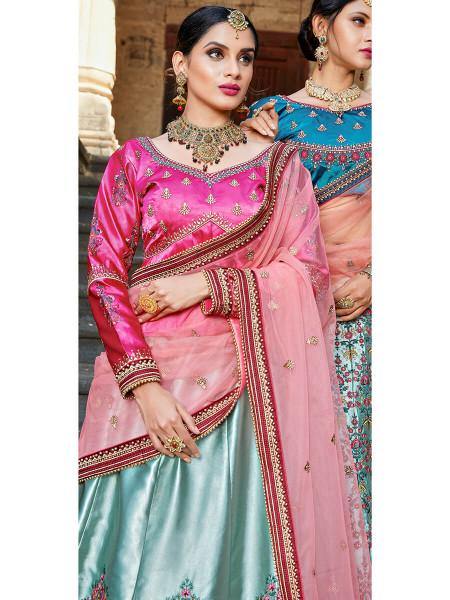 Myra Skyblue Embroidered Lehenga For Discount