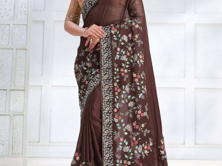 Brown Two Tone Georgette Silk Sequence Embroidered with Stone work Saree - Mohmanthan Majestica Cheap