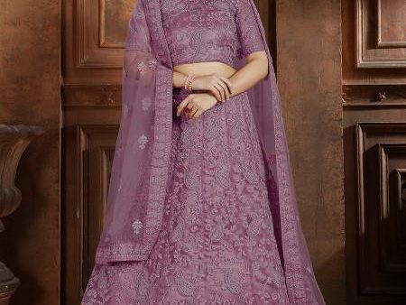 Myra Purple Soft Net Heavy Embroidered Lehenga Discount