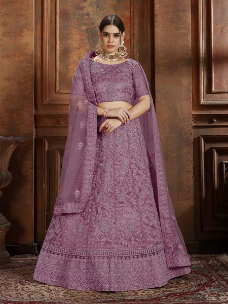 Myra Purple Soft Net Heavy Embroidered Lehenga Discount