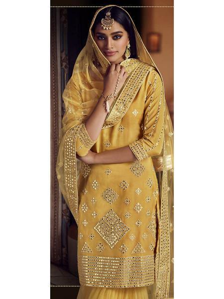 Myra Mustard Yellow Heavy Embroidered Gharara Suit Hot on Sale