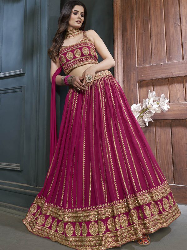 Myra Pink Georgette Embroidered Designer Lehenga For Discount