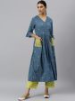 Khushal K Women Blue Geometric Striped Flared Sleeves Anarkali Kurta Online Sale