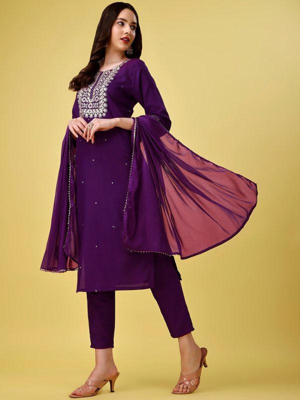 Kalini Embroidered Regular Kurta With Trousers & Dupatta Discount