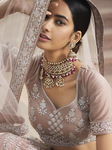 Myra Mauve Heavy Embroidered Soft Net bridal Lehenga For Sale