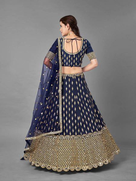 Myra Navy Blue Heavy Embroidered Art Silk Bridal Lehenga Online now