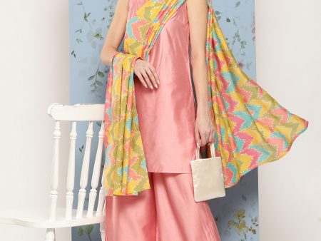 HERE&NOW Shoulder Straps Solid Straight Kurta with Palazzos & Printed Dupatta Cheap