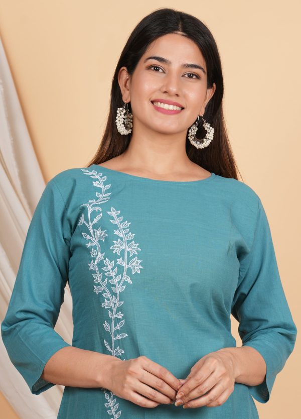 House of RP Women Teal Cotton Embroidered Coords Set For Discount