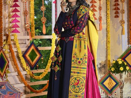 Myra Pink and Navy blue Silk Embroidered Navratri Special Lehenga Hot on Sale