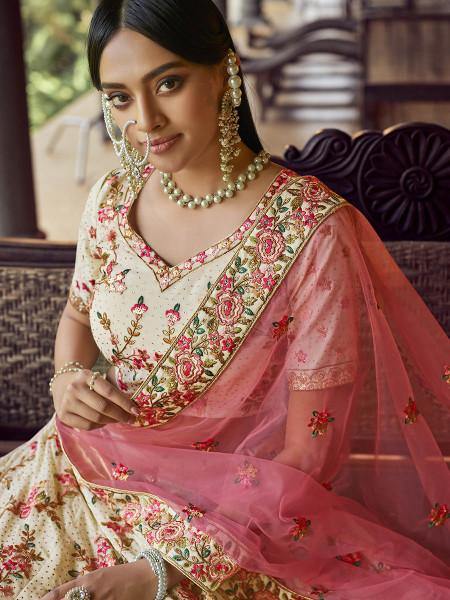 Myra Off White Heavy Embroidered Georgette bridal Lehenga Online Sale