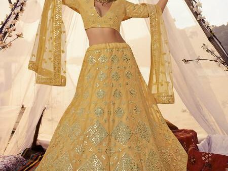 Myra Musturd Yellow Embroidered Organza Lehenga Discount