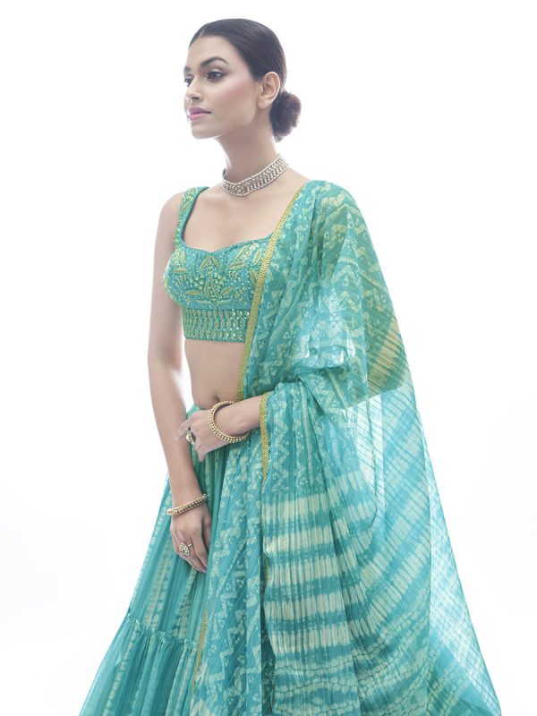 Myra Sea Green Jaquard Embroidered Designer Lehenga Discount