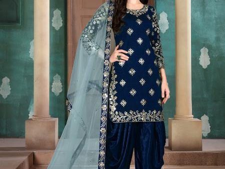 Myra Navy Blue Art Silk Embroidered Traditional Patiala Suit Sale