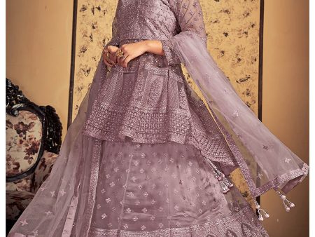 Myra Mauve Soft Net Heavy Embroidered Designer Lehenga Discount