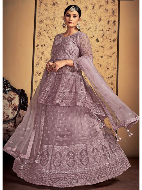 Myra Mauve Soft Net Heavy Embroidered Designer Lehenga Discount