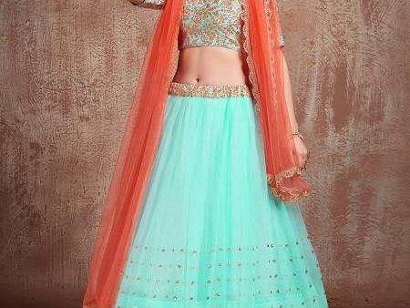 Myra Blue Soft Net Heavy Embroidered Lehenga on Sale