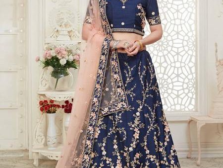 Myra Navy Blue Mulberry Embroidered Lehenga Supply