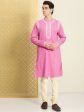 House of Pataudi Men Pure Cotton Self Striped Embroidered Thread Work Jashn Kurta on Sale