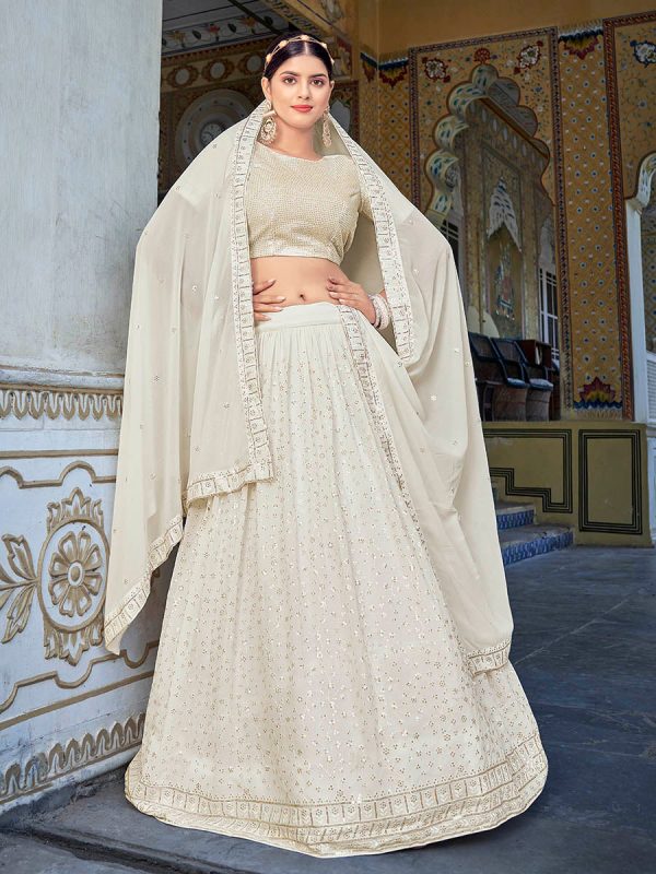 Myra Off White Georgette Embroidered Designer Lehenga Choli Cheap