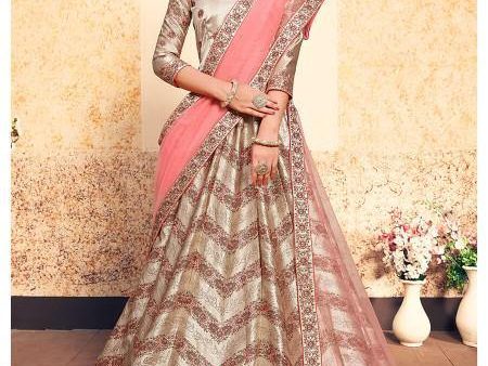 Myra Tortilla Brown Satin Embroidered Lehenga For Sale