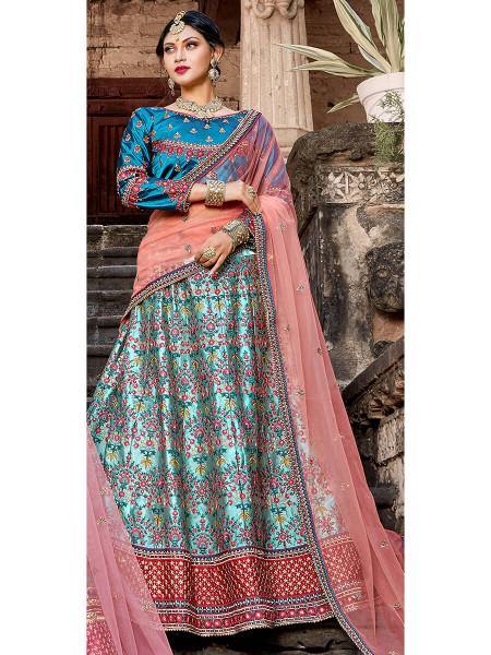 Myra Skyblue Satin Embroidered Lehenga Fashion