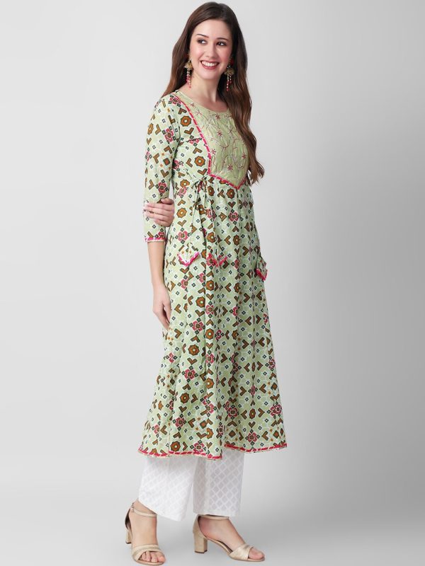 Kalini Ethnic Motif Printed Thread Work Anarkali Pure Cotton Kurta Discount