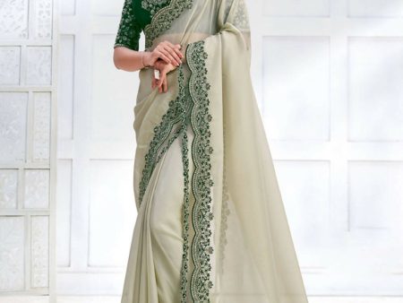 Green Net Organza Georgette Cord & Sequence Embroidered Saree - Mohmanthan Majestica Discount