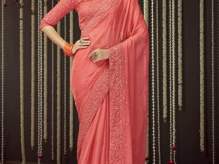 Myra Peach Organza Heavy Embroidered Saree Online