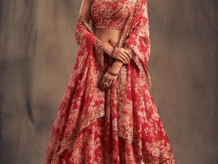 Myra Red Organza Silk Embroidered Lehenga Online Sale