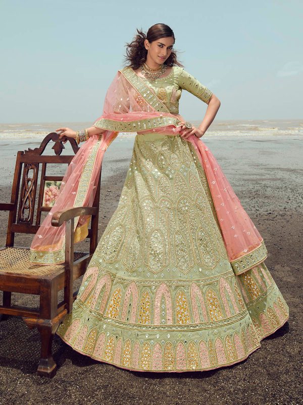 Myra Pista Green Organza Embroidered Designer Lehenga Choli Fashion