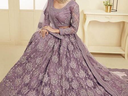 Myra Violet Heavy Embroidered Net Bridal Lehenga Fashion