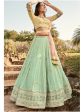 Myra Sea Blue and Lemon Yellow Heavy Embroidered Party Wear Lehenga Discount