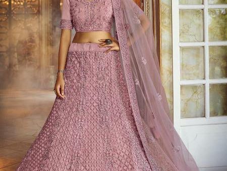 Myra Pink Soft Net Heavy Embroidered Lehenga on Sale