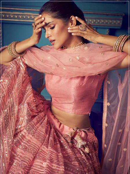 Myra Pink Heavy Embroidered Net Lehenga Online Hot Sale