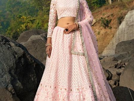 Myra Baby Pink Net Heavy Embroidered Lehenga Online