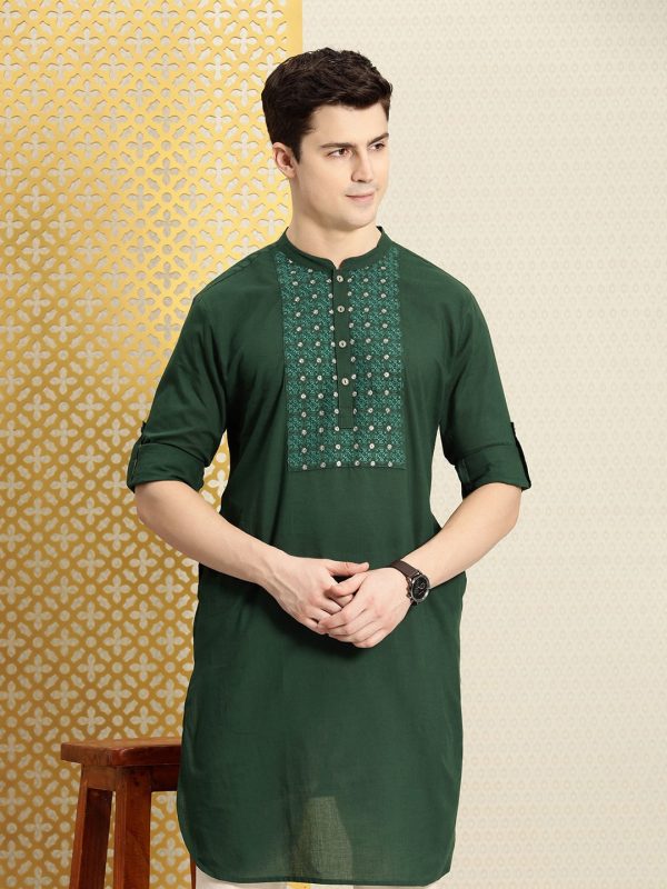 House of Pataudi Men Pure Cotton Ethnic Motifs Embroidered Jashn Kurta For Cheap