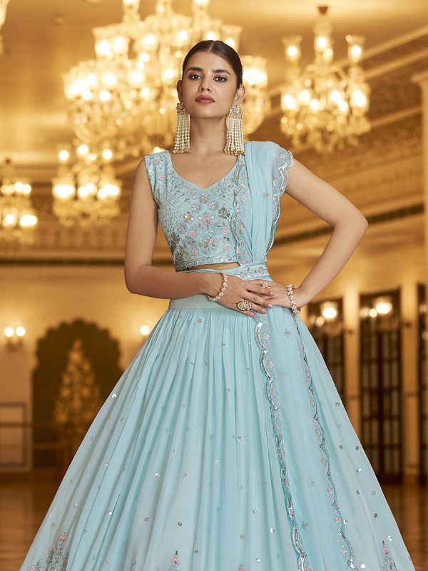 Myra Sky Gorgette Embroidered Designer Lehenga Choli Hot on Sale