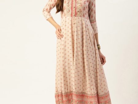 HERE&NOW Women Cream-Coloured Floral Embroidered Kurta with Trousers Discount