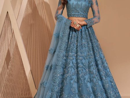 Myra Aqua Blue Heavy Embroidered Designer Lehenga For Cheap