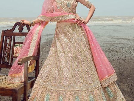 Myra Beige Organza Embroidered Designer Lehenga Choli For Cheap