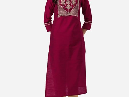 HERE&NOW Women Magenta & Golden Floral Embroidered Kurta Fashion