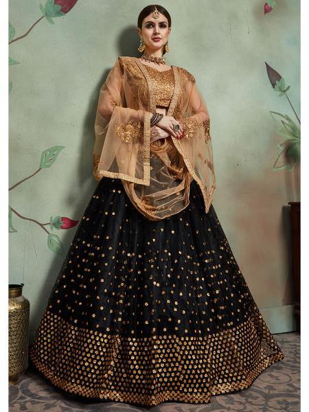 Myra Black Soft Net Heavy Embroidered Lehenga Online Hot Sale