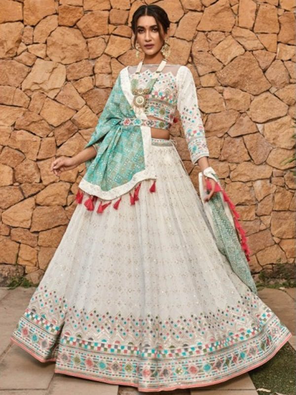 Myra Off White Heavy Embroidered Party Wear Lehenga Hot on Sale