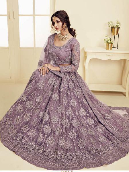 Myra Violet Heavy Embroidered Net bridal Lehenga Discount