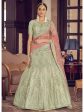 Myra Pista Green Crepe Embroidered Lehenga Online