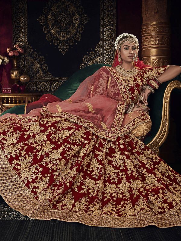 Myra Red Heavy Embroidered Bridal Designer Lehenga Hot on Sale